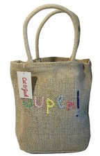 NWT Tote Bags Beach Woven set of 2 Beige Tan Embroidery Kids Women Vacation Holi