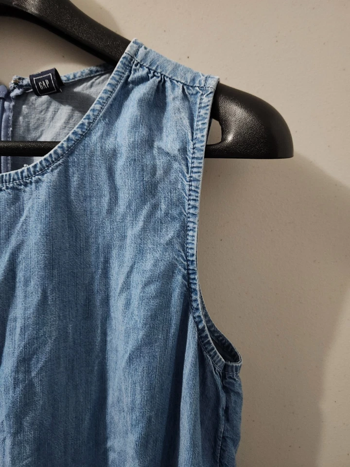 GAP Mameluco Mujer M Azul Sin Mangas Denim Cambray Lyocell Bolsillos Traseros con Cremallera Foto 4 de 4