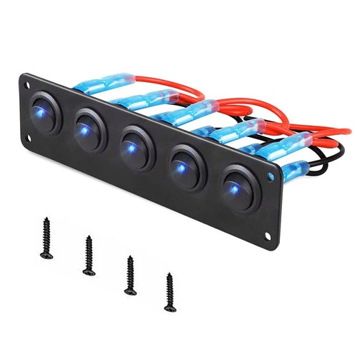 Pannello 5 Interruttori A Bilico Con LED Rosso 12V Per Auto, Barca, Camper - FXC IP66