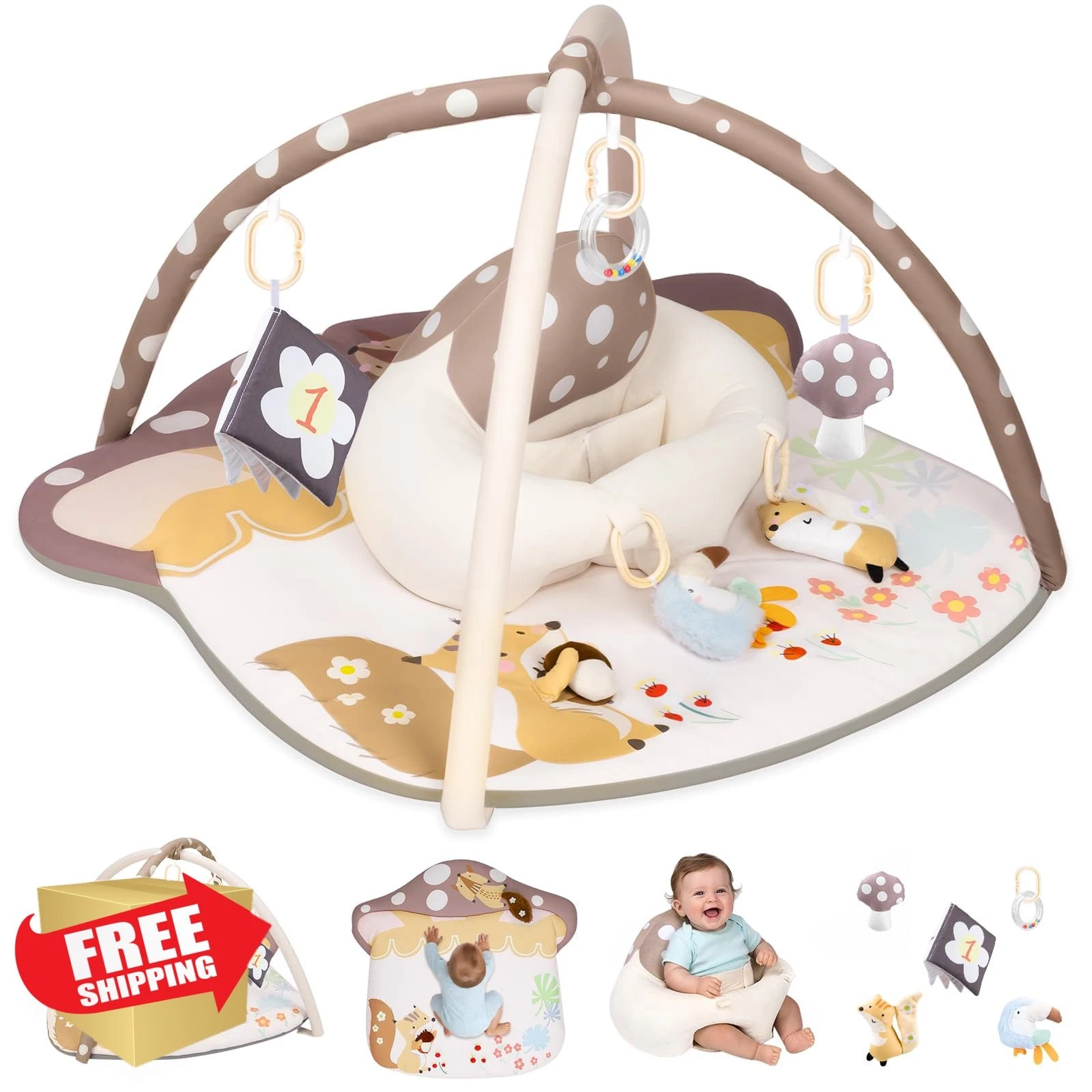 suihuooo Baby Play Mat Seats Tummy Time Beige