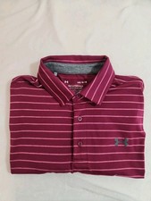 Under Armour The Play-Off Polo Shirt Mens Large Pink Striped Short Sleeve Golf