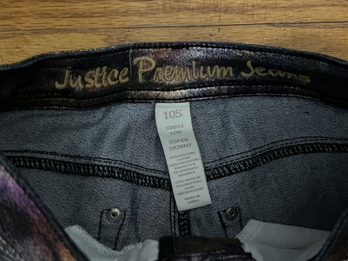 JUSTICE Premium irisierende schimmernde Print Jeans Mädchen Gr. 10S Slim Simply Low - Bild 6 von 7
