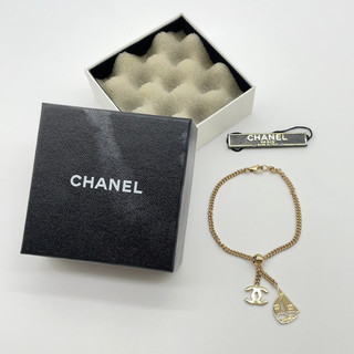 Auth Chanel Coco Mark 02S Yacht Motif Charm Gold Bracelet 7.60G W/Box SK120341