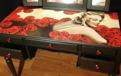 Custom Glam Marilyn Monroe Red Roses Vanity Dressing Table Desk