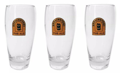 Boddingtons PUB ALE  3 x  2/3 Pint Beer Glasses 400ml  BNWOB Man Cave UK CREAMY 