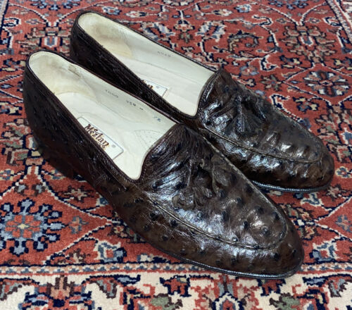 Mens Vintage Mezlan Brown Genuine Ostrich Tassel Loafer Shoes, 7 1/2M SHOE SALE! - Afbeelding 1 van 19