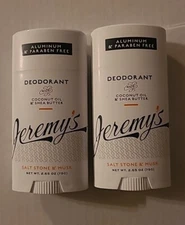 2 Jeremy's Razors MEN'S NATURAL DEODORANT Salt Stone & Musk 2.65 oz each (B3-H18