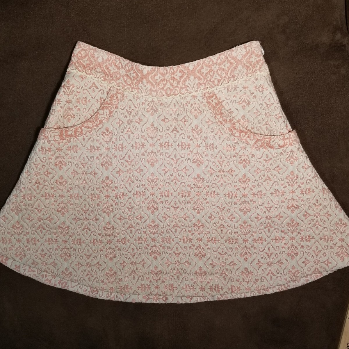 Free People Pink Ivory Rayon Embroidered A-Line Skirt With Pockets