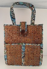 NWOT Vera Bradley Bali Blue & Hope Garden Structured Tiki Tote with Caning RARE
