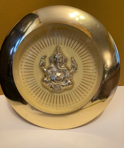Hinduism Lord Ganesh Statue in Wall Mounted Silver tone Display Box 7"W