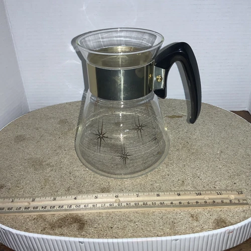 VTG Pyrex Corning Atomic Star Burst Coffee Pot Carafe 4 Cup Heat Proof Glass (F3
