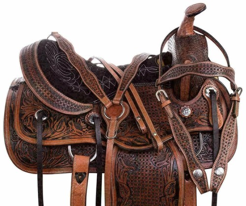 Western Barrel Leather Horse Saddle Full Tack Set. Size-10"-18" inch