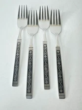 Set of 4 Oneida MIDNIGHT Stainless S.S.S. Black Accent Flatware Dinner Forks