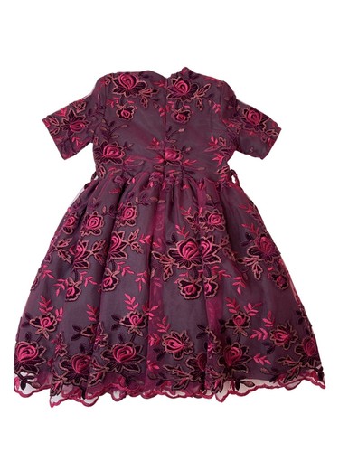 Mademoiselle Charlotte Girls Burgundy Floral Embroidered Dress Size 7- New - Picture 2 of 6