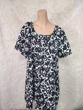 Free Assembly Short Sleeve Dress Square Neck Size M Floral Black White Cotton B
