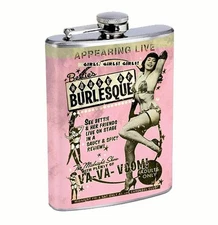 Bettie Page Burlesque Classic Sexy 8oz Stainless Steel Flask Drinking Whiskey