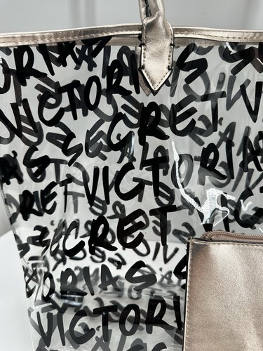 SEXY Victorias Secret LARGE MONOGRAM JELLY BAG TOTE W/ POUCH Purse Shopper NWOT - Picture 4 of 8