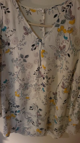 Maurices Sz 1 White Floral 3/4 Sleeve V Neck 30 L Zip Neck 24 Across Front Chest - Picture 18 of 24