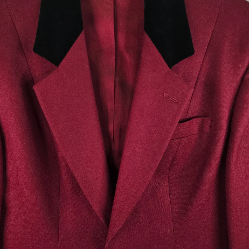 Blazer De Colección JG Gancho Recortado Ajustado Mujer 8 Borgoña Lana Terciopelo Cuello Ecuestre Foto 2 de 4