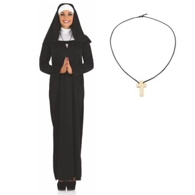FUN SHACK Women`s Classic Black Nun Costume + Cross S - XXL Ladies Sister Fancy Dress