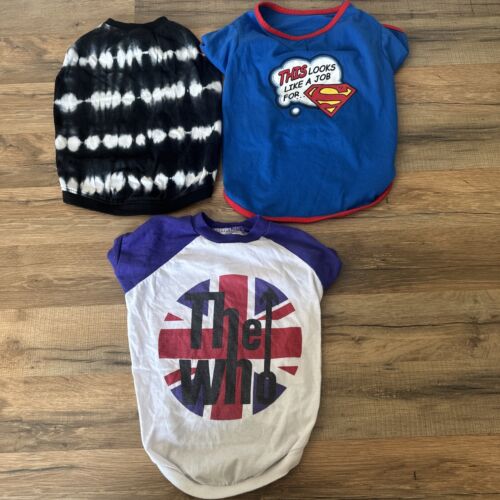 Lot 3 Boy Dog Summer Shirts The Who Superman Tie Dye Medium Large - Picture 1 of 12