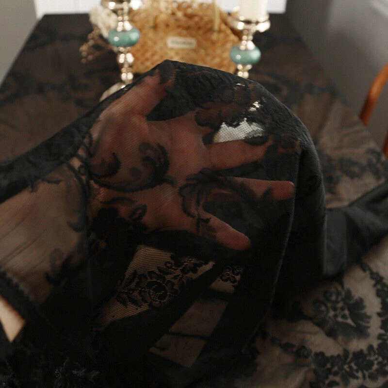 Black Vintage Embroidered Lace Tablecloth Dining Table Cover Party Home Decor - Image 4 of 4
