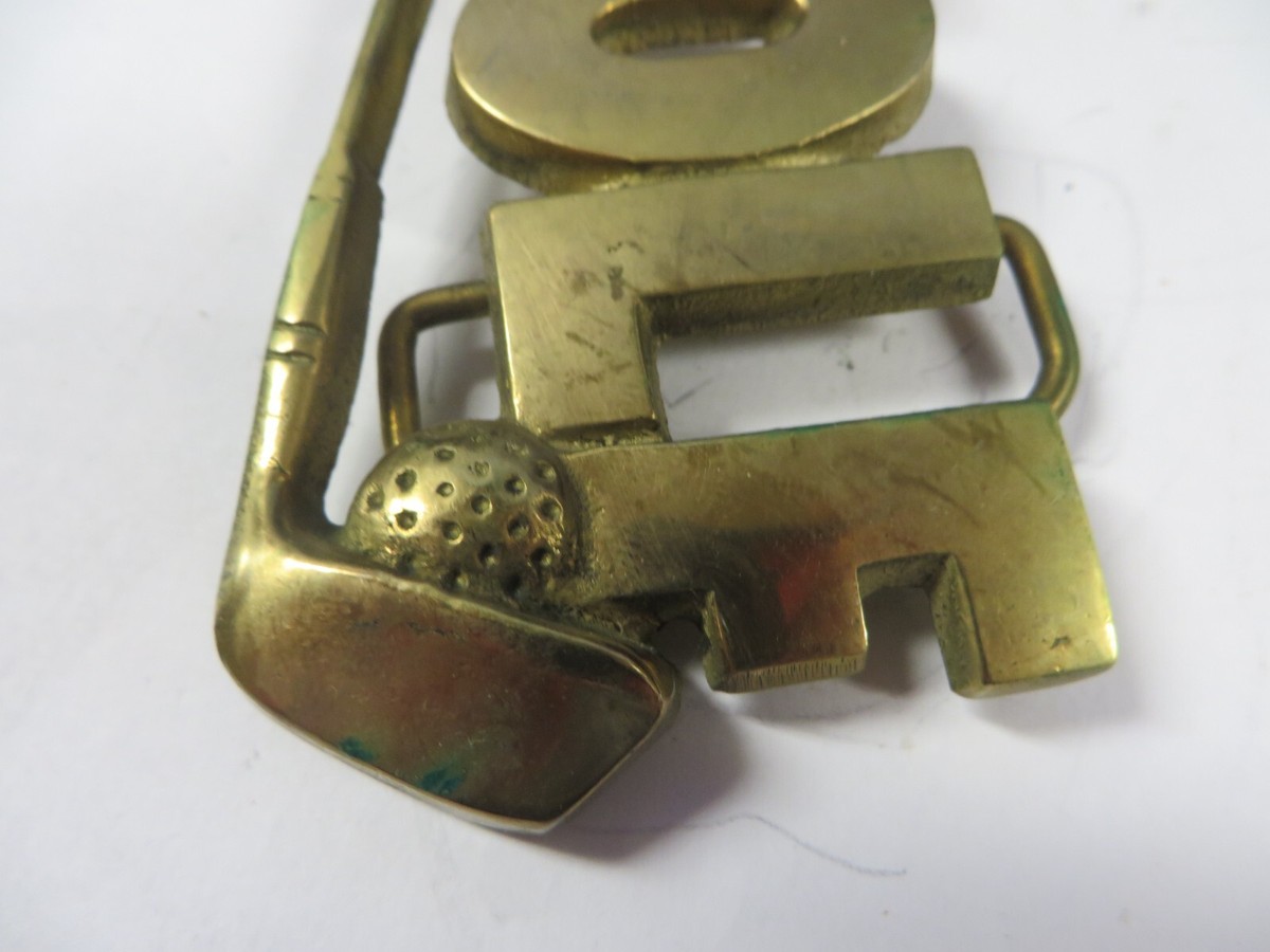 Vintage 70s Brass Belt Buckle Golf Word Art Club Ball Novelty Metal Taiwan Vintage Brutalist Brass Belt Buckle – Dovetail main image 4