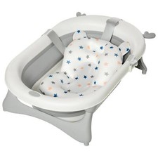 Foldable Baby Bath Tub Ergonomic with Temperature-Induced Water Plug Grey