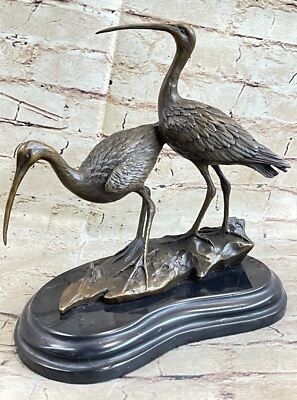 Wader Bird Statue Egret Crane Heron Pair Cottage Beach House Art Bronze Decor
