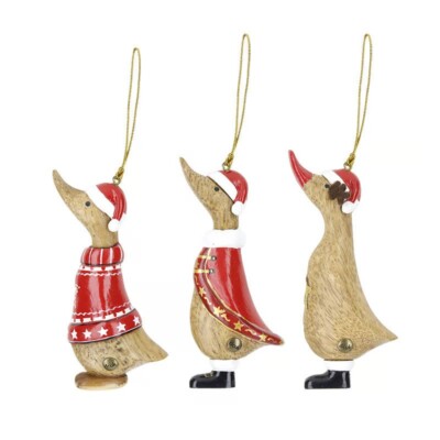 DCUK Weihnachten Handarbeit Holz Ente hängen Baumschmuck in drei Designs