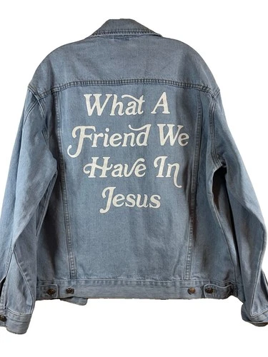 Elevated Faith What A Friend In Jesus Denim Jacket Size Large Unisex Adult  image 10
