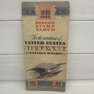 1942 U.S. Defense Savings Bond 10¢ Stamp Album Partially Filled WWII Era Vintage