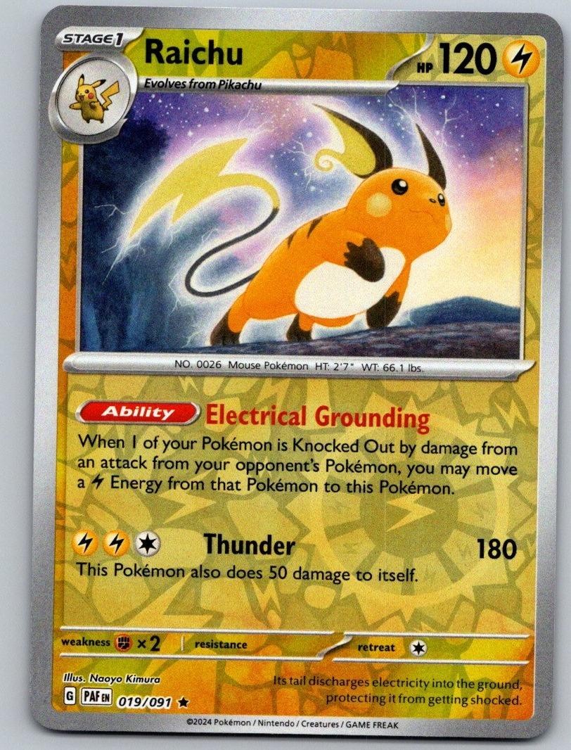 Pokemon TCG Paldean Fates - Raichu 19/091 Reverse Holo Rare