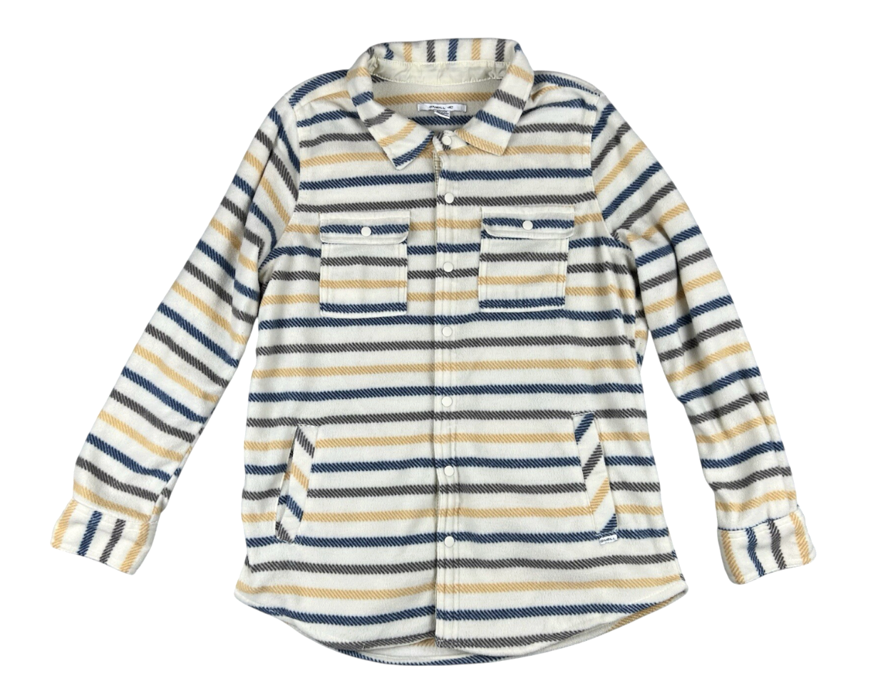 O'NEILL So Soft SNAP-UP SHIRT TOP Fleece Jacket Shacket OFF-WHITE STRIPES sz XXL