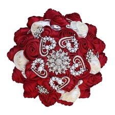 Wedding Bride Bouquet - 7 Inch Red Pink Satin Rose Bridesmaid Brooch Bouquet ...