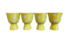 Vintage Fitz Floyd Dessert Egg Cup Dish Yellow Polka Dots Set Lot