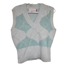 House of Sunny Blue Diamond Argyle Vest S8 Missing Sleeves Stain