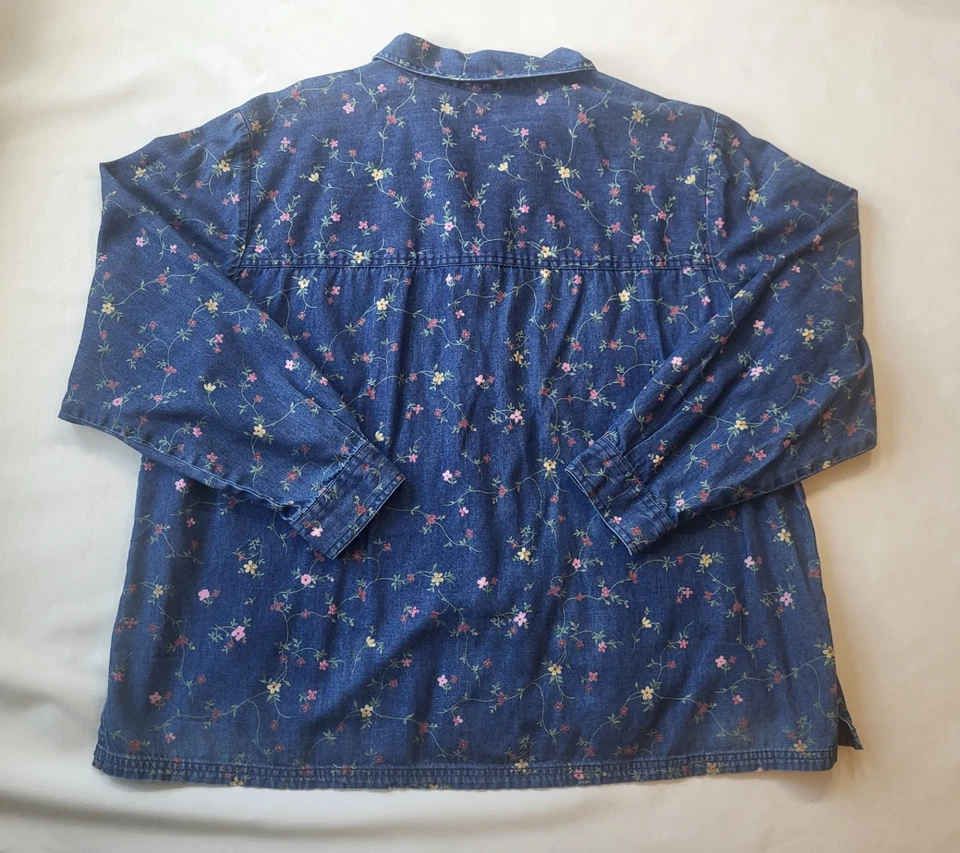 Camisa de Colección Denim con Botones para Mujer Talla Grande 20* Floral Cottagecore Country Top  Foto 2 de 4