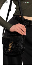 Saint Laurent Black Croc Pattern Patent Logo ...