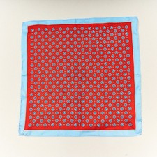Men's Silk Pocket Square Red Blue Geometric 13" x 13" Scarf Hand Rolled Hem
