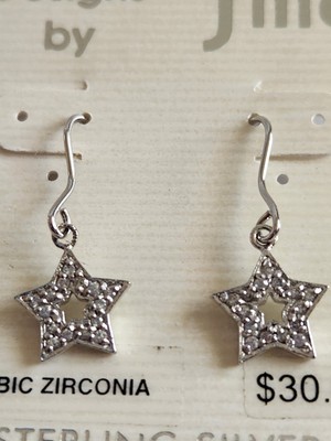 FMC Sterling Silver Earrings Star Dangle CZS