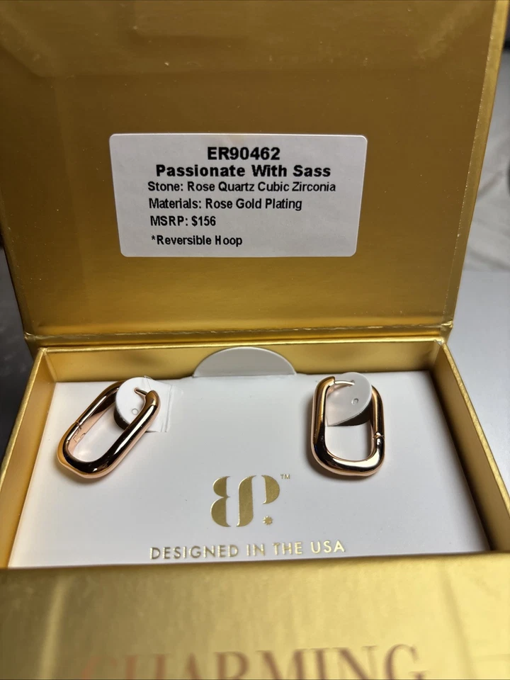 Bomb Party Aros con Encanto, Apasionado con Sass Chapado en Oro Rosa Cuarzo Rosa Foto 2 de 2