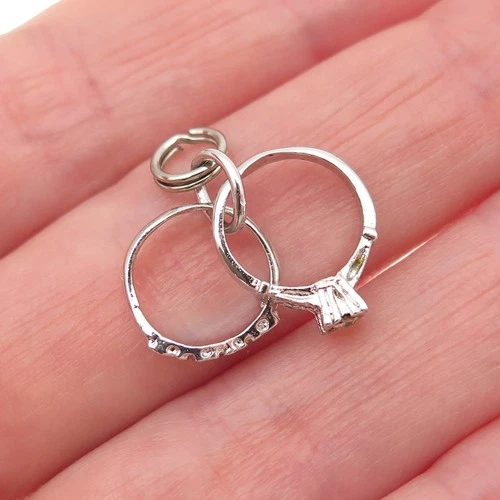 925 Sterling Silver Vintage Rhinestone Wedding Rings Mini Charm Pendant