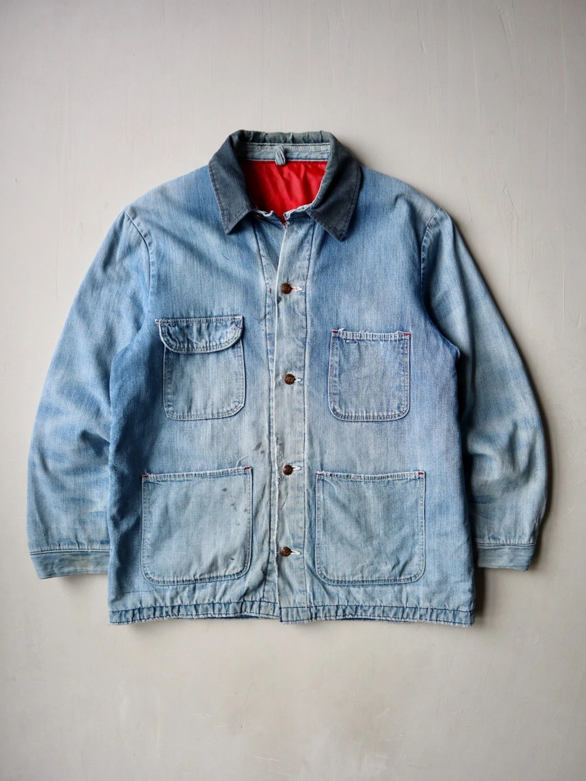 Vintage 70s Distressed Wrangler Denim Chore Jacket Size L Made in USA