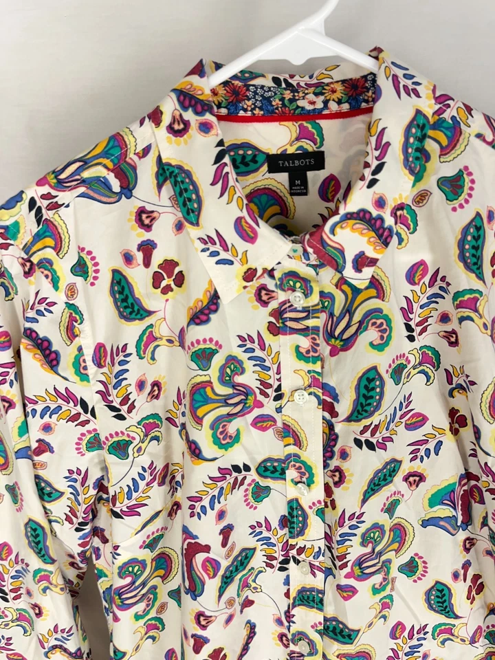 Camisa TALBOTS M Cachemira Floral Algodón Popelina Luz Primavera Verano Mujer NUEVA Foto 4 de 4