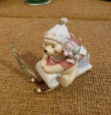 LENOX 2002 annual POOH ORNAMENT Sledding Friends with Piglet 