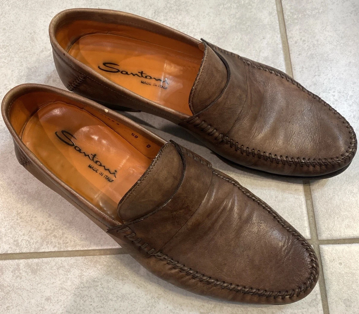 Santoni Men\'s Loafers Woven Brown Leather Made in Italy  Size 9.5 $895 Retail Santoni Men main image 2