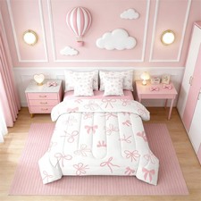 Bow 7 Piece Bedding Set Full Cute Bowknot Comforter Set with Sheets Princess ...