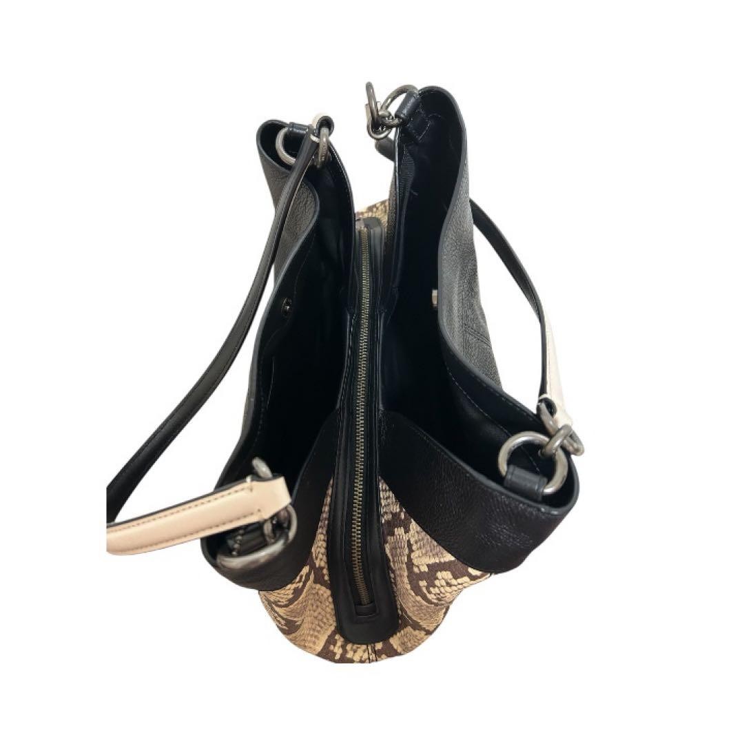 COACH Python Pattern Leather Shoulder Bag Black A… - image 7