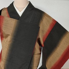 Koshida Kimono Sleeve Dress 64.5cm Length 156.5cm Tsumugi Stripes Casual Japan